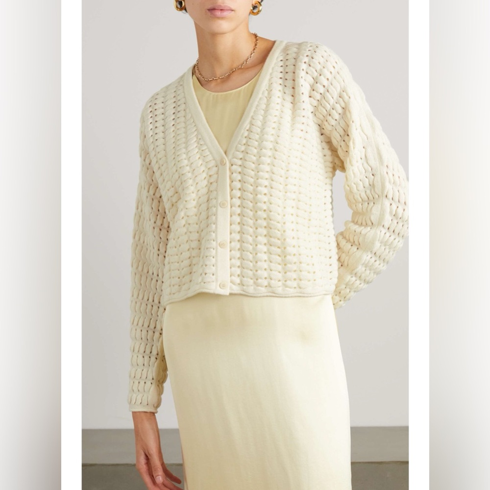NWT $425 Theory Pointelle-Knit Wool And Cashmere-Blend Cardigan